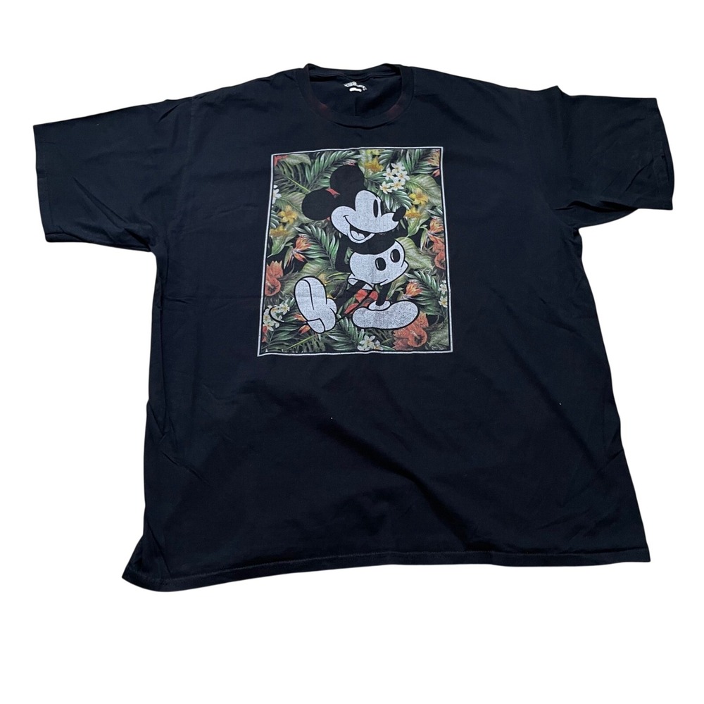 Disney Mickey Mouse Tropical Graphic Print T-Shirt Black Men's Size 2XL